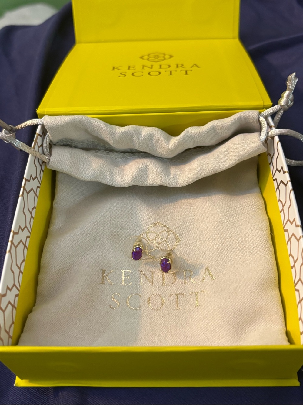 Kendra Scott Gold Plated Earrings with Purple Opal Gemstones